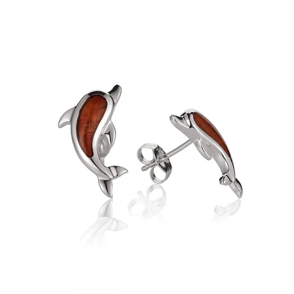 Hawaiian Jewelry Koa Wood Solid Silver Dolphin Earring