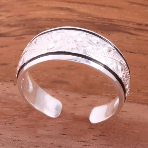 Hawaiian Scroll with Black Border Smooth Edge Toe Ring