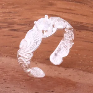 Hawaiian Scroll with Clear Round CZ Cut Out Edge Toe Ring