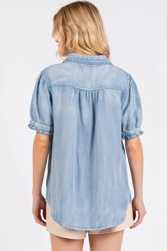 Hazel Blues® |  Mittoshop Collared Neck Puff Sleeve Shirt