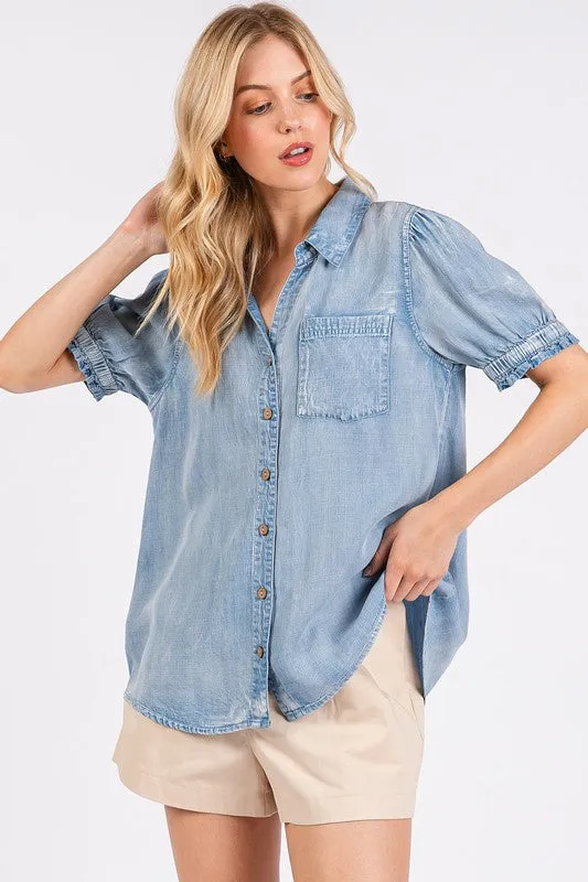 Hazel Blues® |  Mittoshop Collared Neck Puff Sleeve Shirt