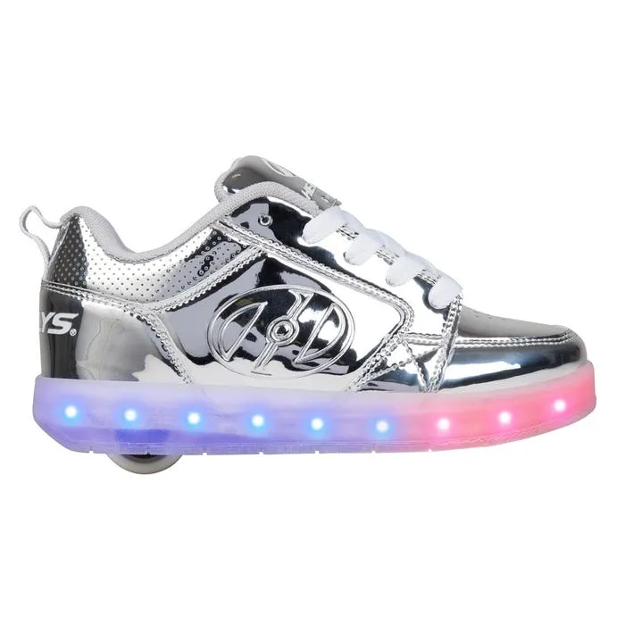 Heelys Girls Light Up Premium 1 Lo Silver Chrome LED