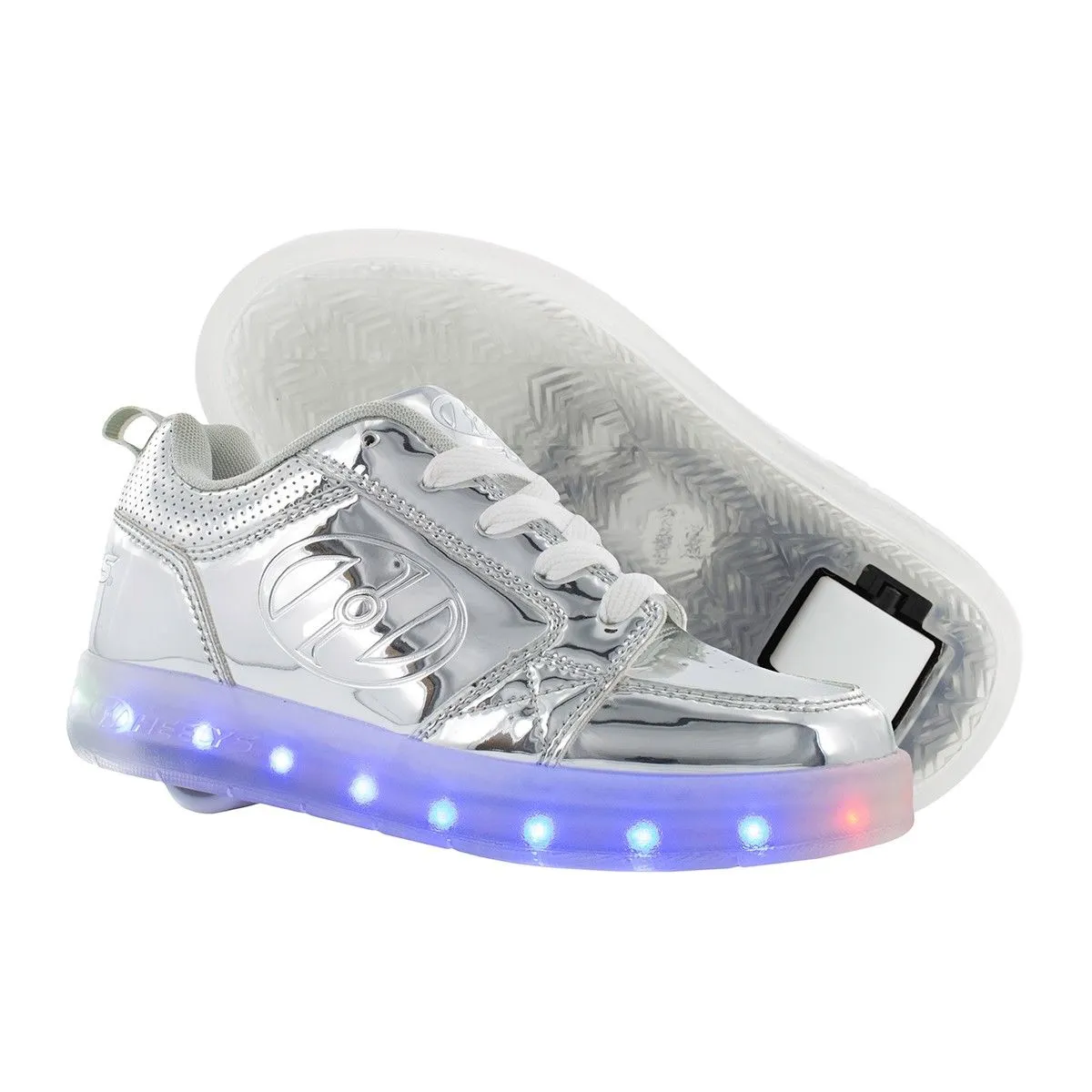 Heelys Girls Light Up Premium 1 Lo Silver Chrome LED