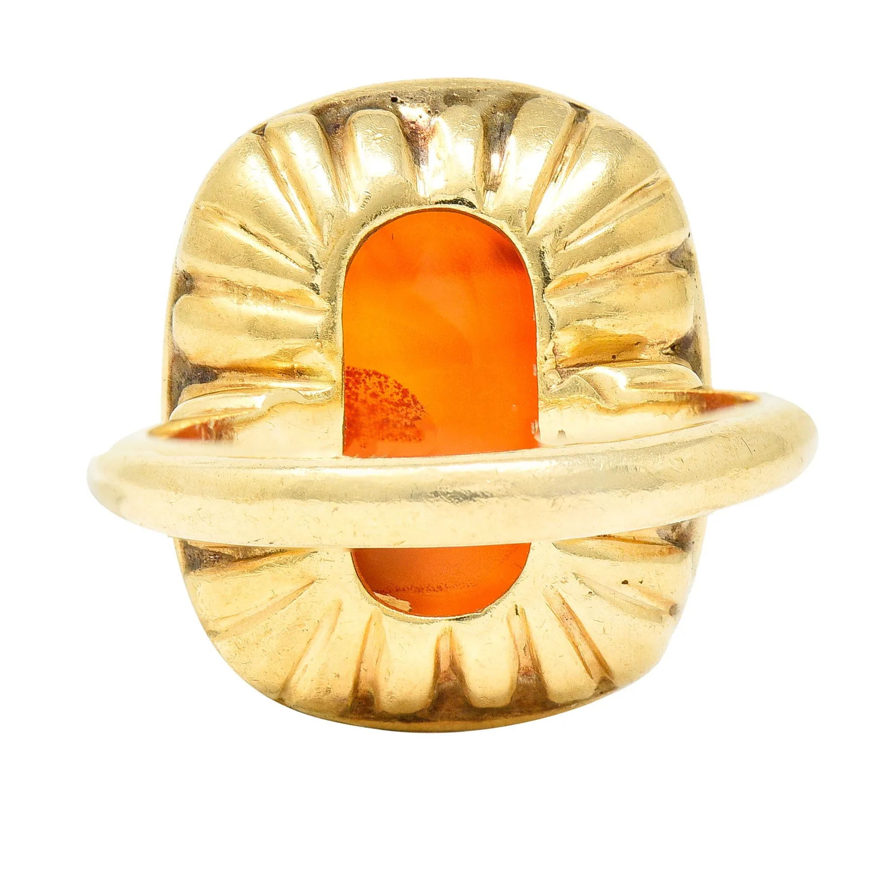 Hellenistic Victorian Carnelian Intaglio 14 Karat Yellow Gold Unisex Julius Caesar Antique Signet Ring