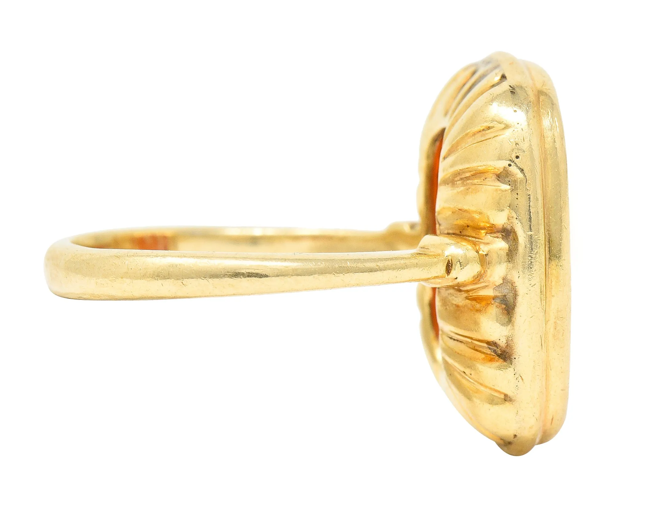 Hellenistic Victorian Carnelian Intaglio 14 Karat Yellow Gold Unisex Julius Caesar Antique Signet Ring
