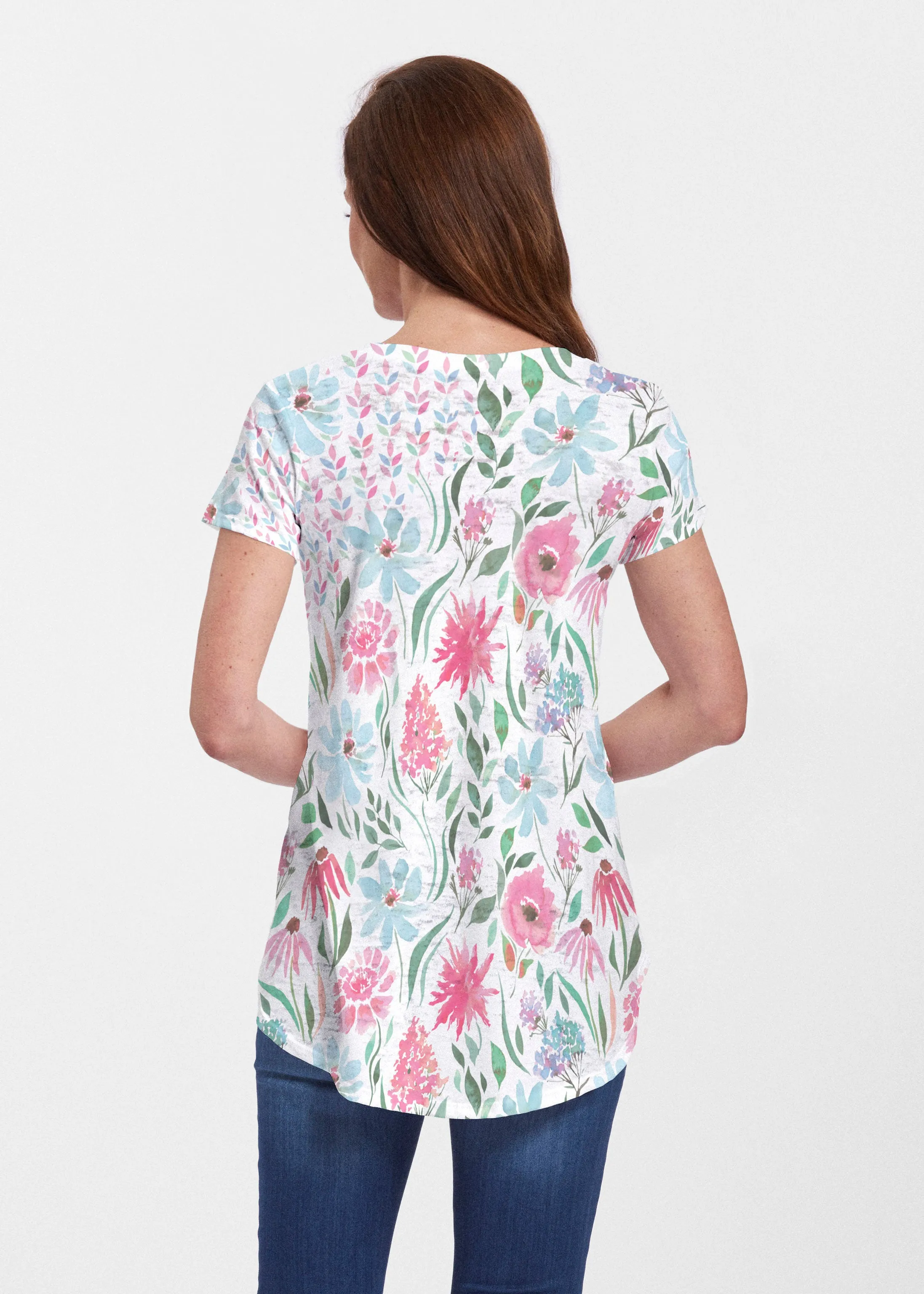 Hello Dolly (8038) ~ Short Sleeve Scoop Neck Flowy Tunic