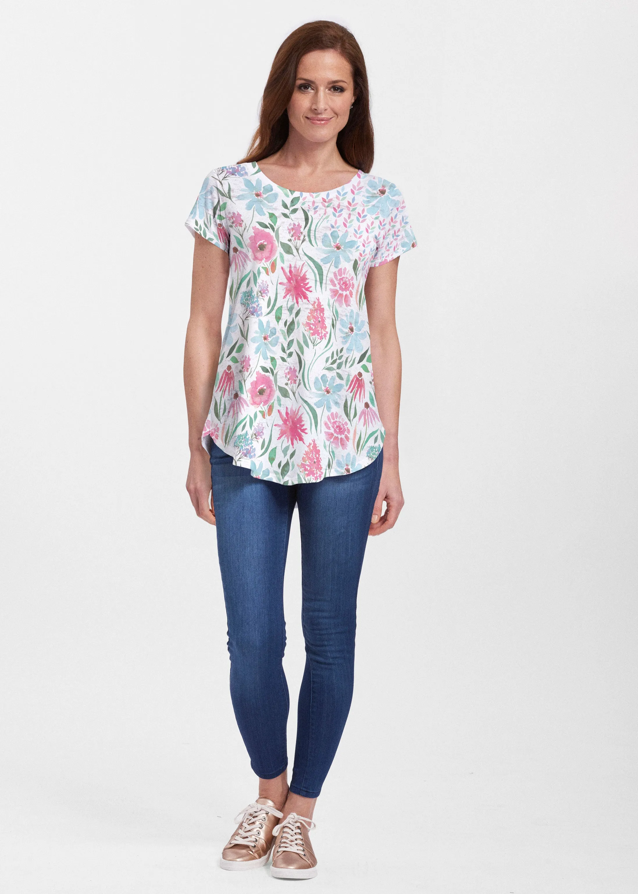 Hello Dolly (8038) ~ Short Sleeve Scoop Neck Flowy Tunic