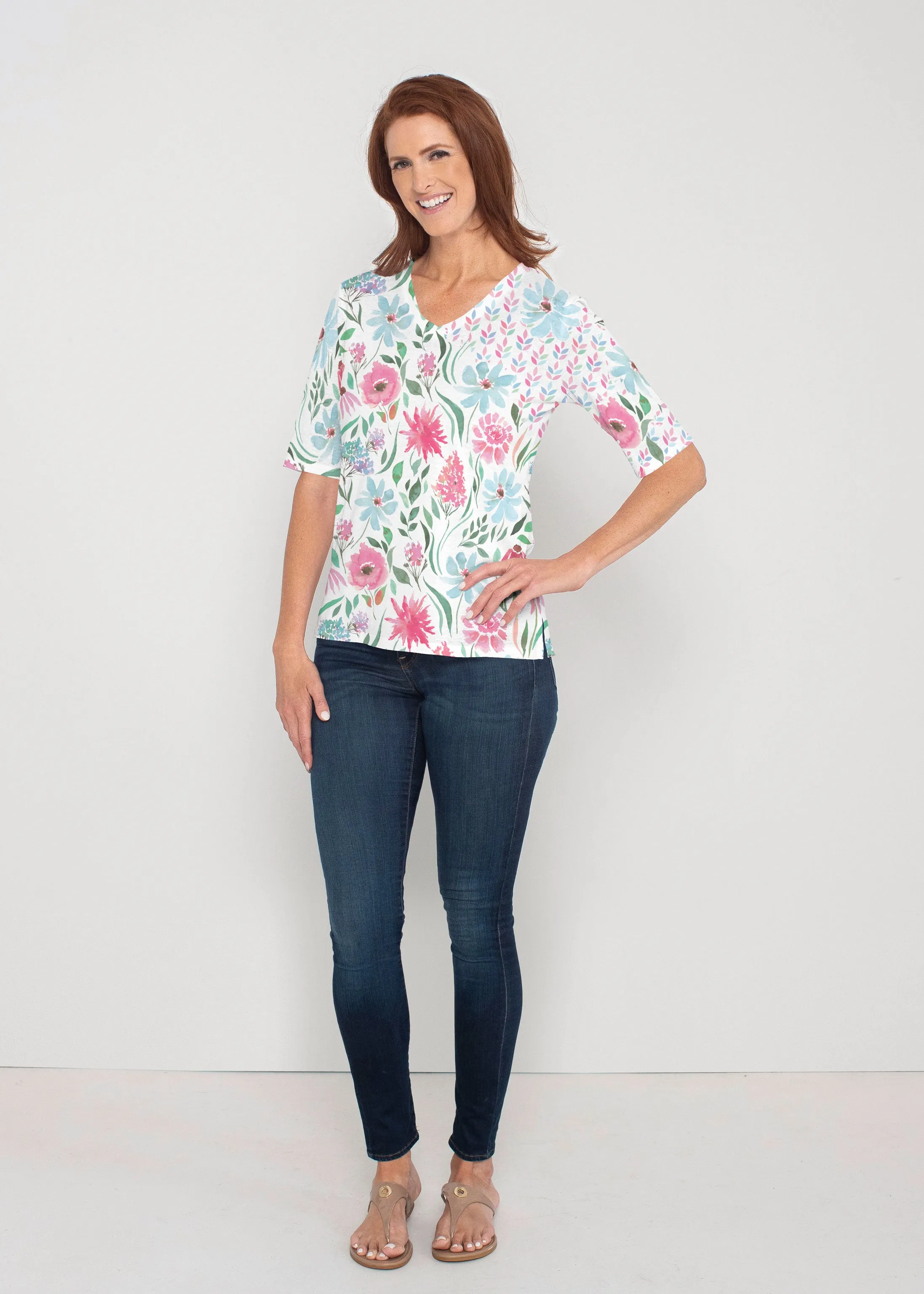 Hello Dolly (8038) ~ Signature Elbow Sleeve V-Neck Top