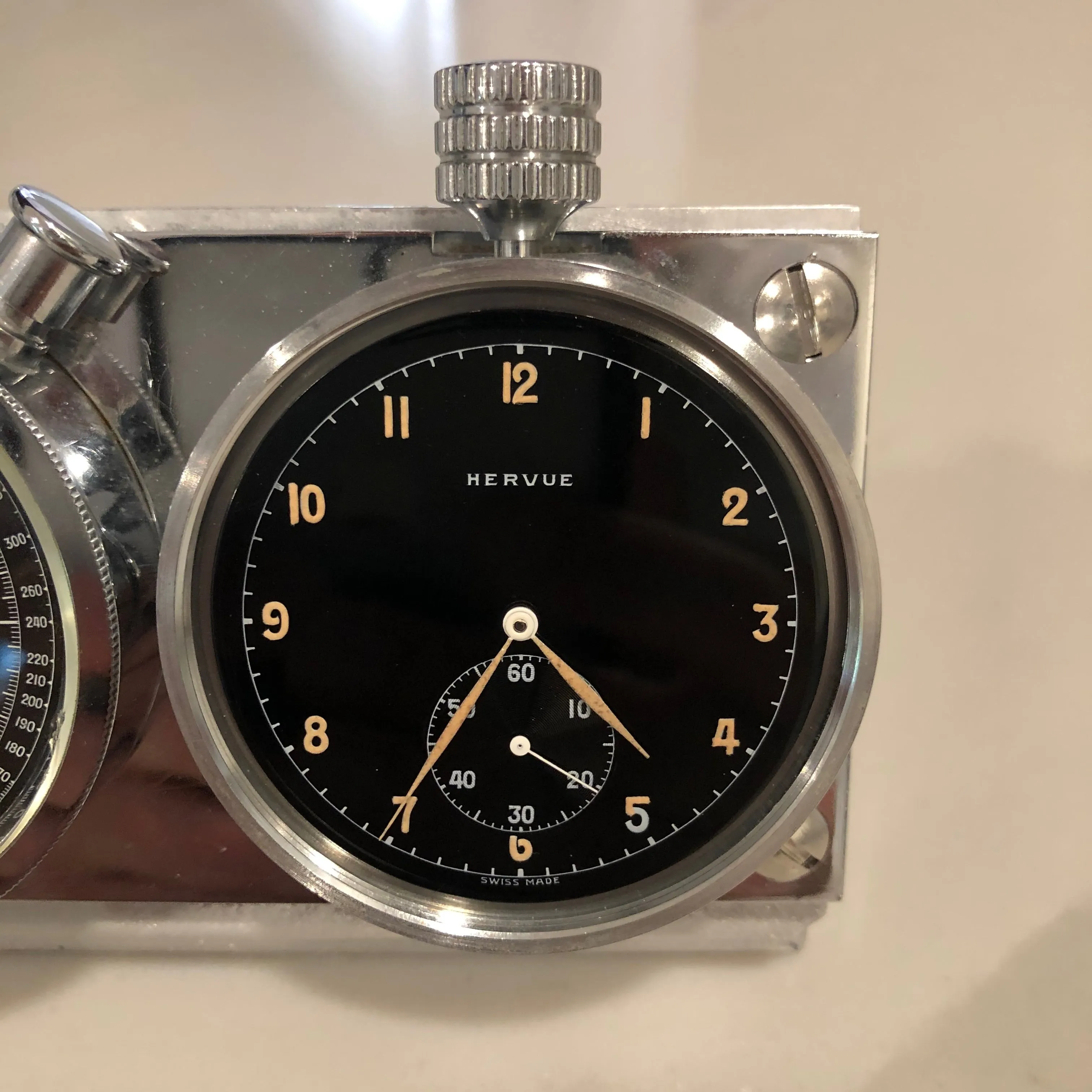 Heuer Rally Timer Autavia Dash Triple Set Timer Hervue Steel Chronograph Vintage Dashboard