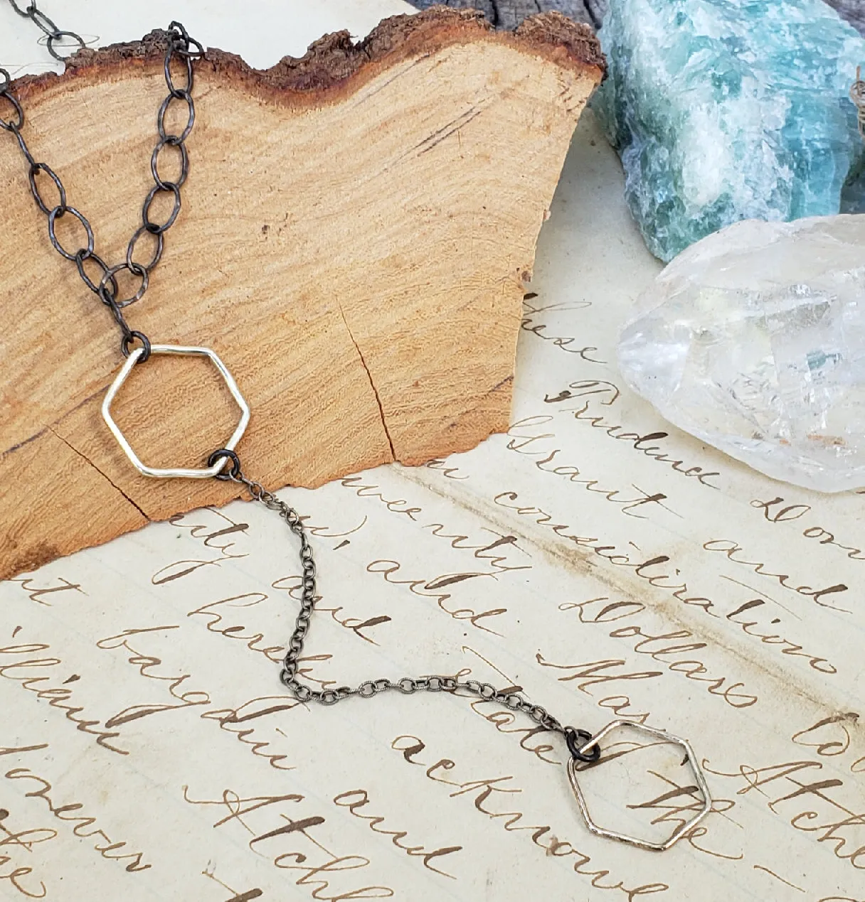 Hexagon Y Necklace in Sterling Silver