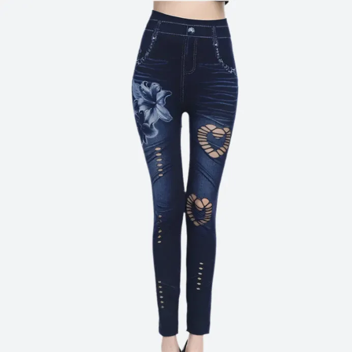 High-Waist Skinny Jeggings with Cutouts