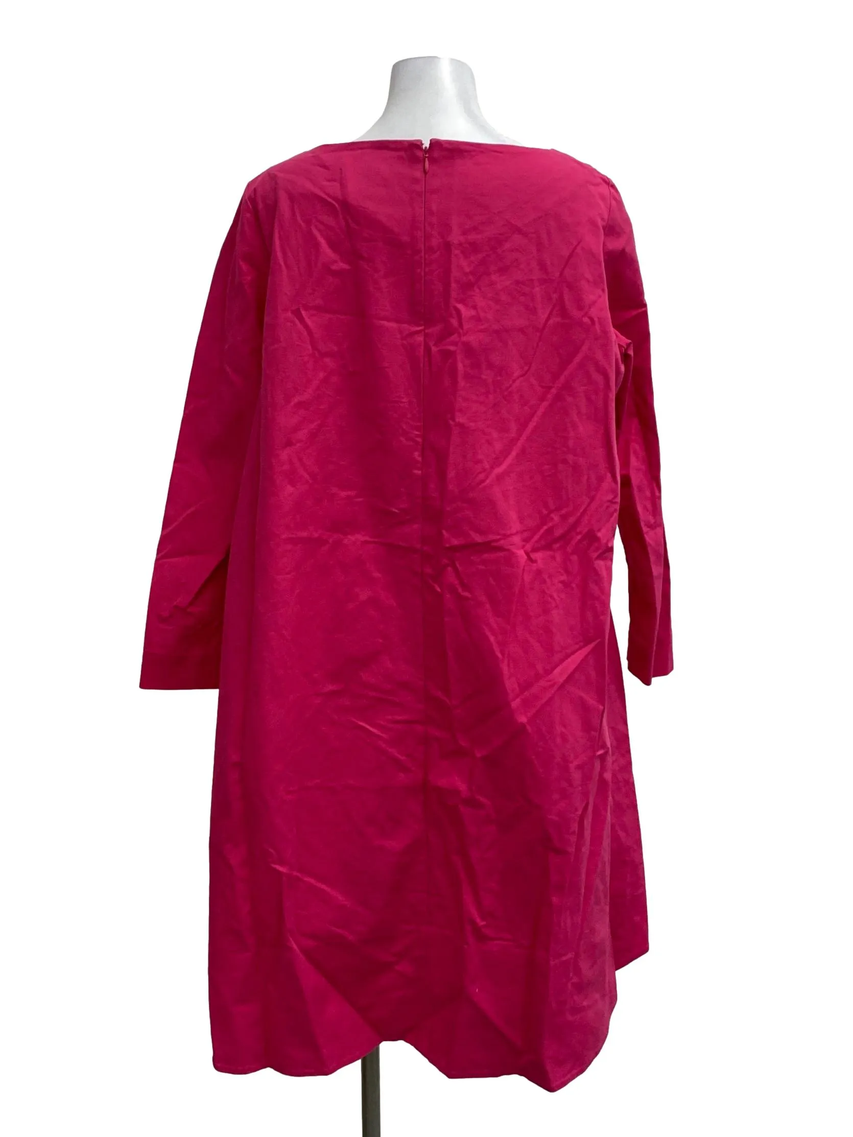 Hot Pink Round Neck Long Sleeve Dress