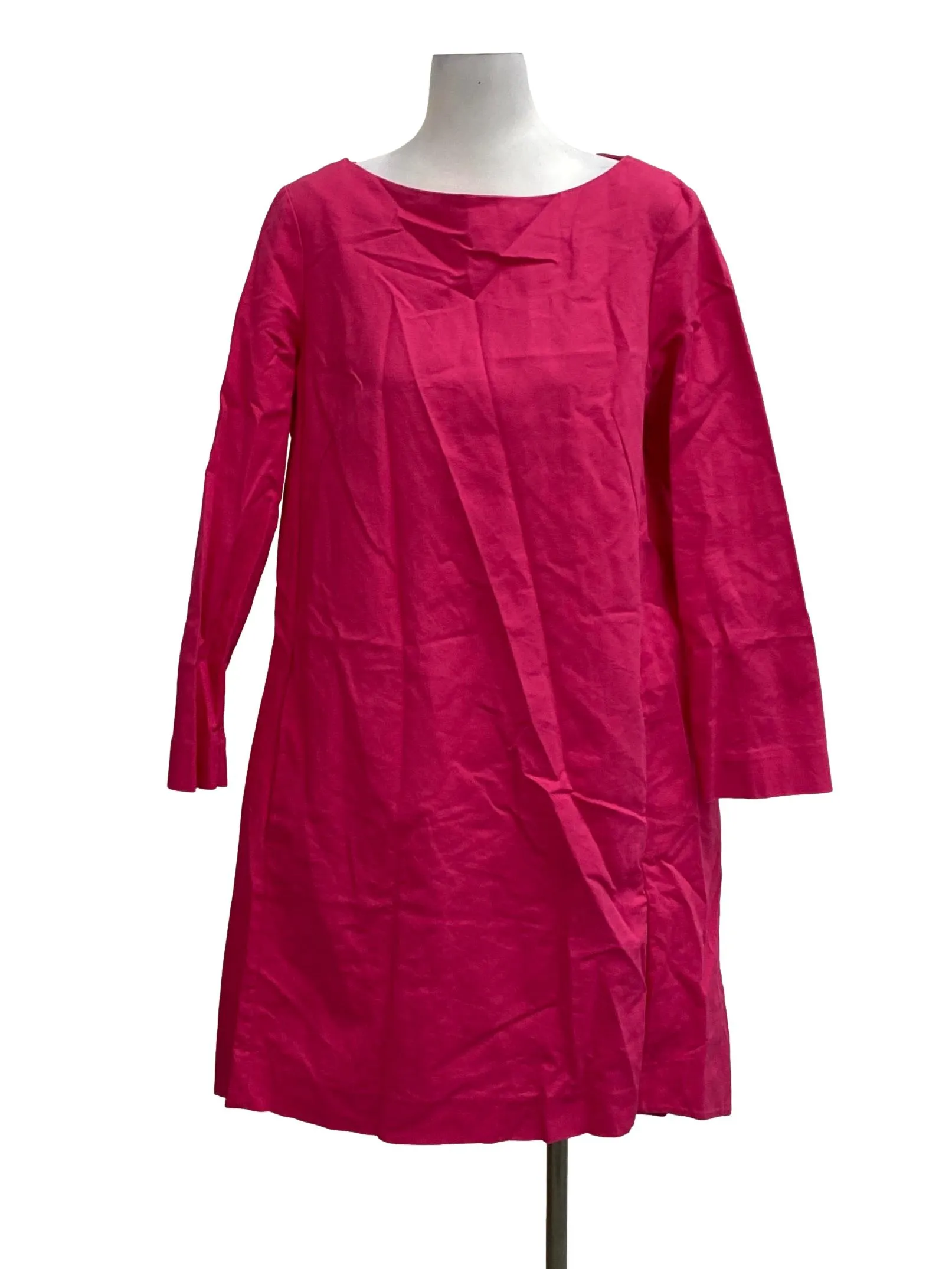 Hot Pink Round Neck Long Sleeve Dress
