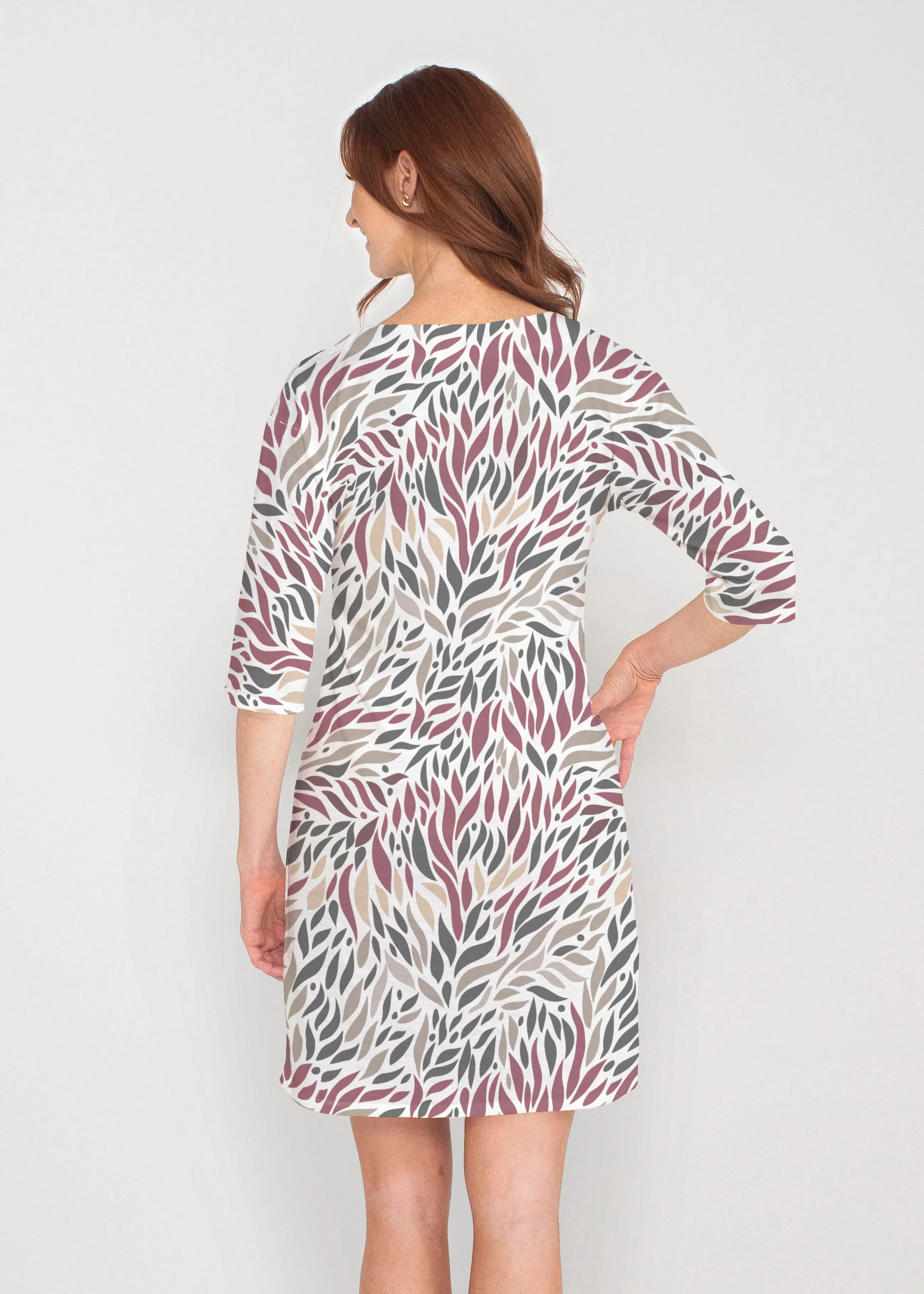 Hotsy Totsy Wine (8144) ~ Drop Shoulder 3/4 Sleeve V-Neck Dress