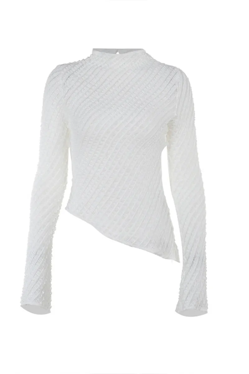 HTR1087 Textured Ribbed Turtleneck Top
