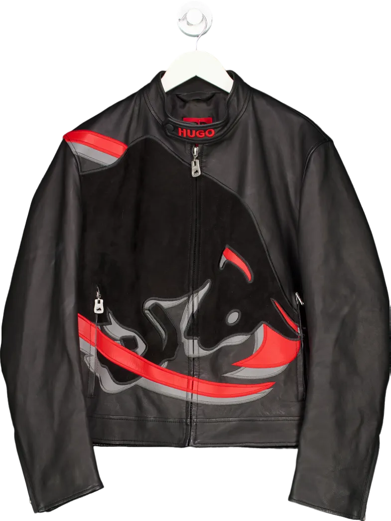 Hugo X Redbull Racing Bulls Black Leather Jacket UK S