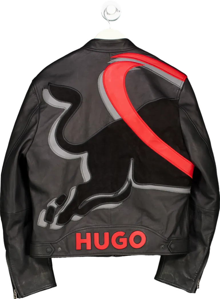 Hugo X Redbull Racing Bulls Black Leather Jacket UK S