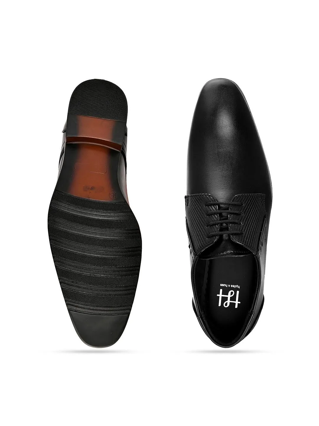 Hydes N Hues Men Black Textured Formal Derbys