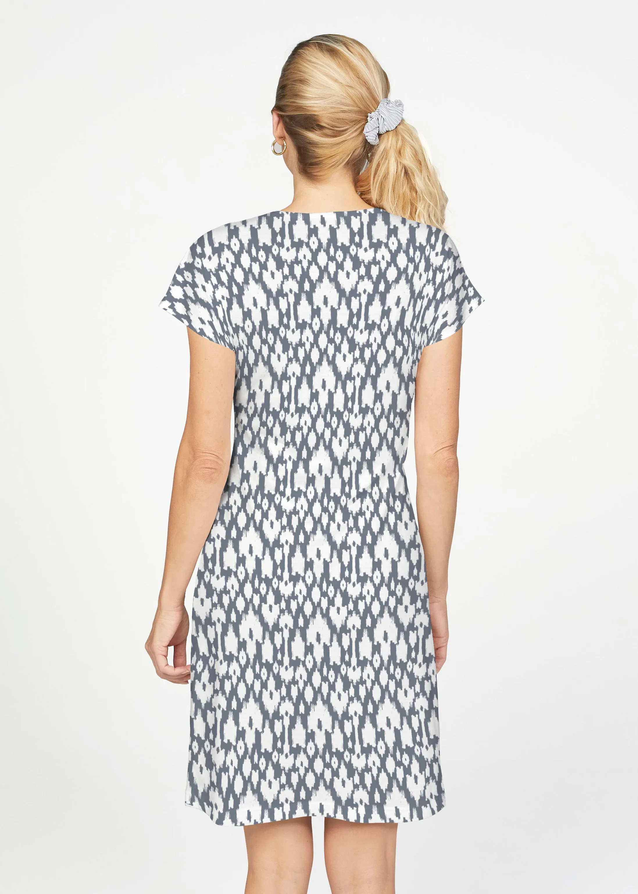 Ikat Lattice Pink (7975) ~ French Terry Short Sleeve Crew Dress