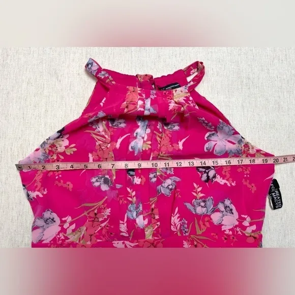 INC International Concepts Dress Woman’s Size 12 Pink Halter Maxi Floral Pleated