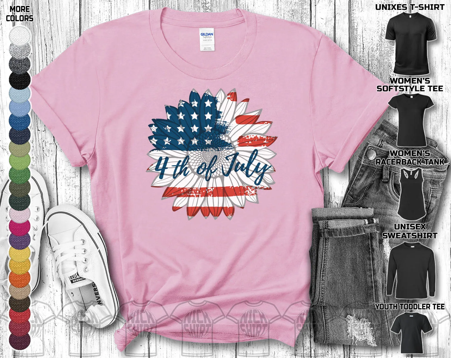 Independence Day July 4th Sunflower American Flag US Veteran Army American Flag Gift Unisex T-Shirt
