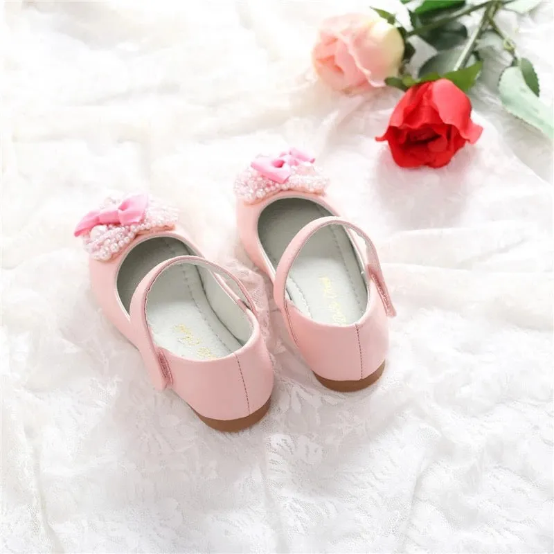 Ivory Pink Flower Girl Pearl Shoes