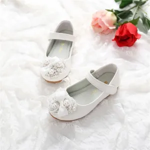 Ivory Pink Flower Girl Pearl Shoes