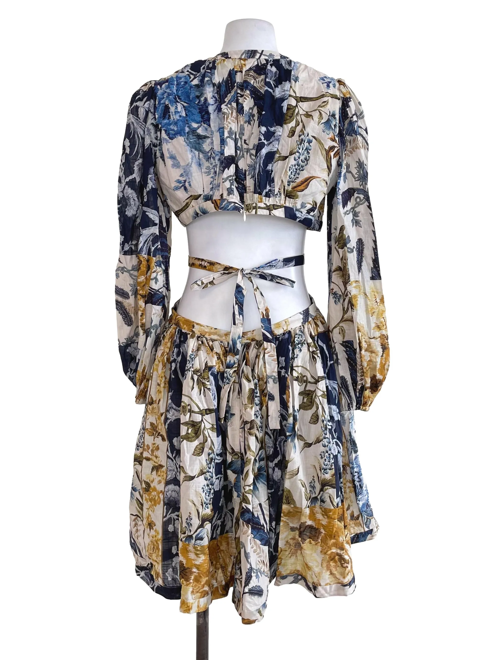 Ivory White Floral Open-Waist Dress