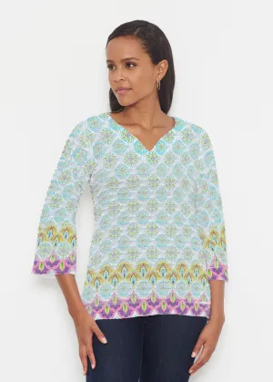 Izzy (19199) ~ Banded 3/4 Bell-Sleeve V-Neck Tunic