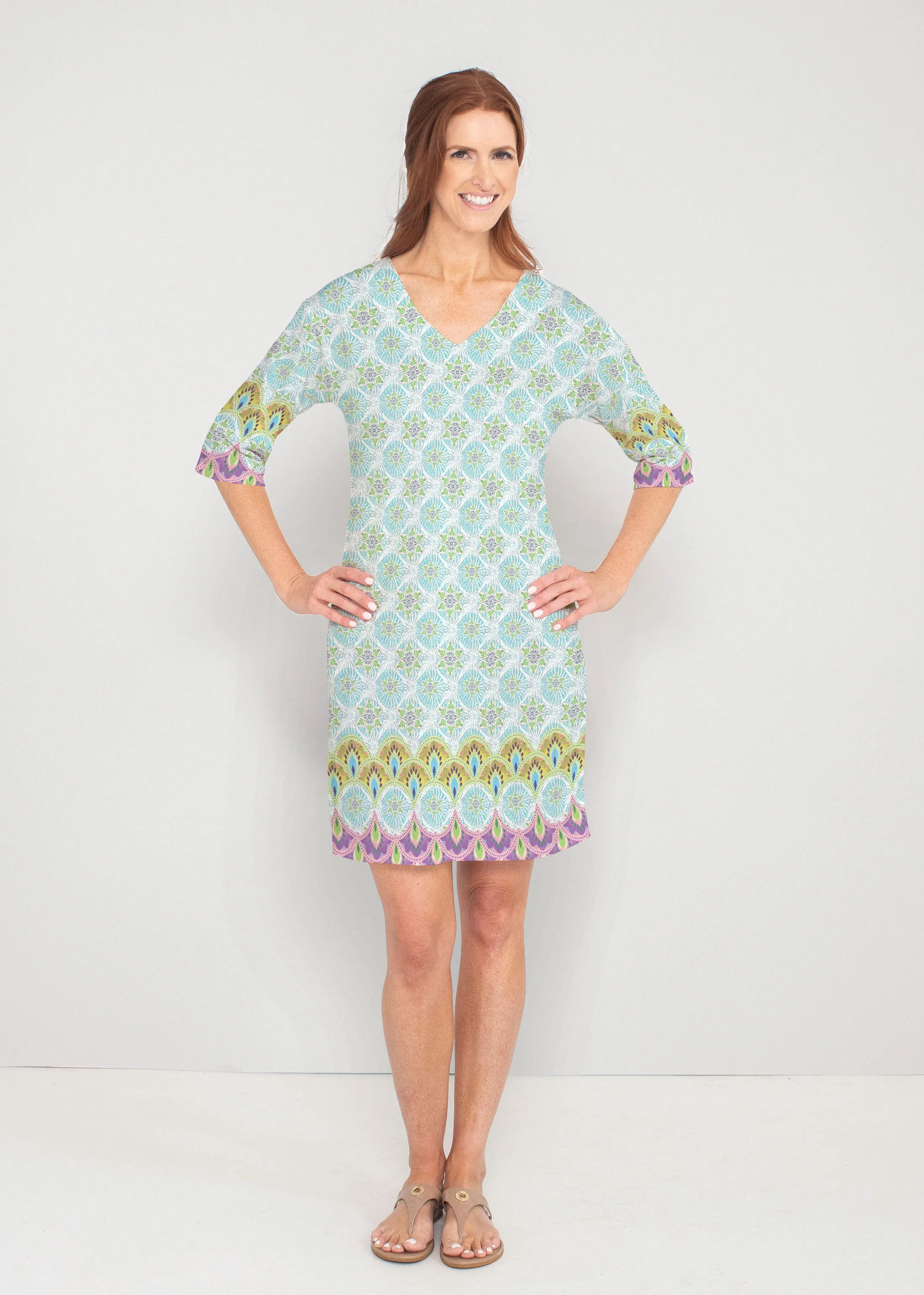 Izzy (19199) ~ Drop Shoulder 3/4 Sleeve V-Neck Dress