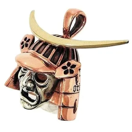 Japanese Samurai Mask Copper Sterling Silver Pendant