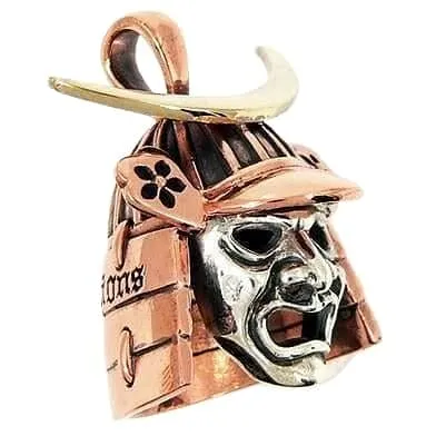 Japanese Samurai Mask Copper Sterling Silver Pendant
