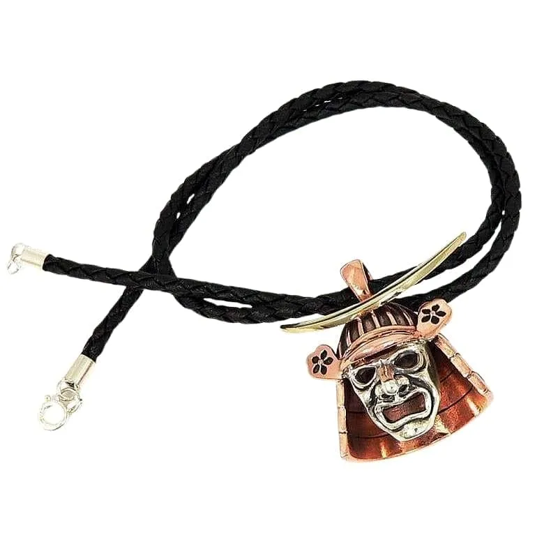 Japanese Samurai Mask Copper Sterling Silver Pendant