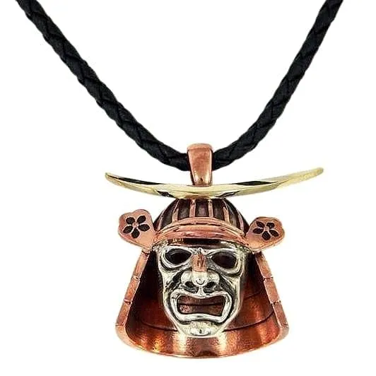 Japanese Samurai Mask Copper Sterling Silver Pendant
