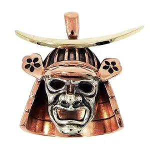 Japanese Samurai Mask Copper Sterling Silver Pendant