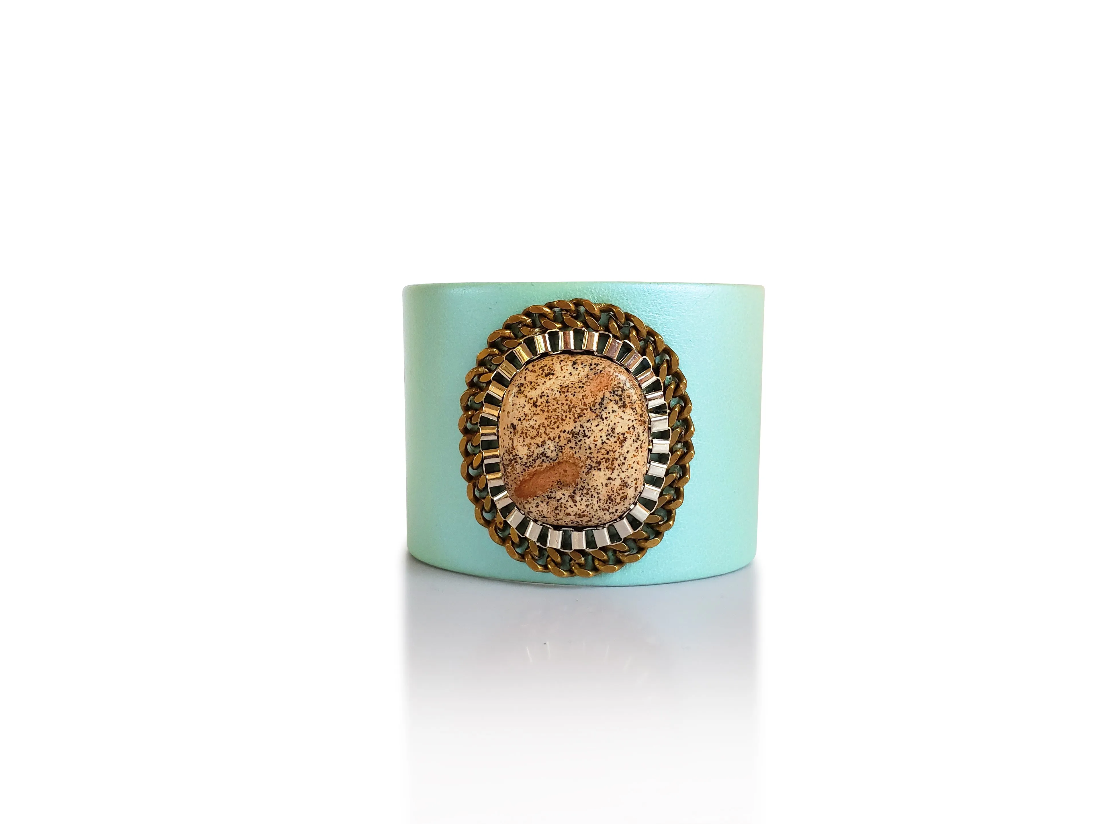 Jasper Full Moon Cool Mint Leather Cuff