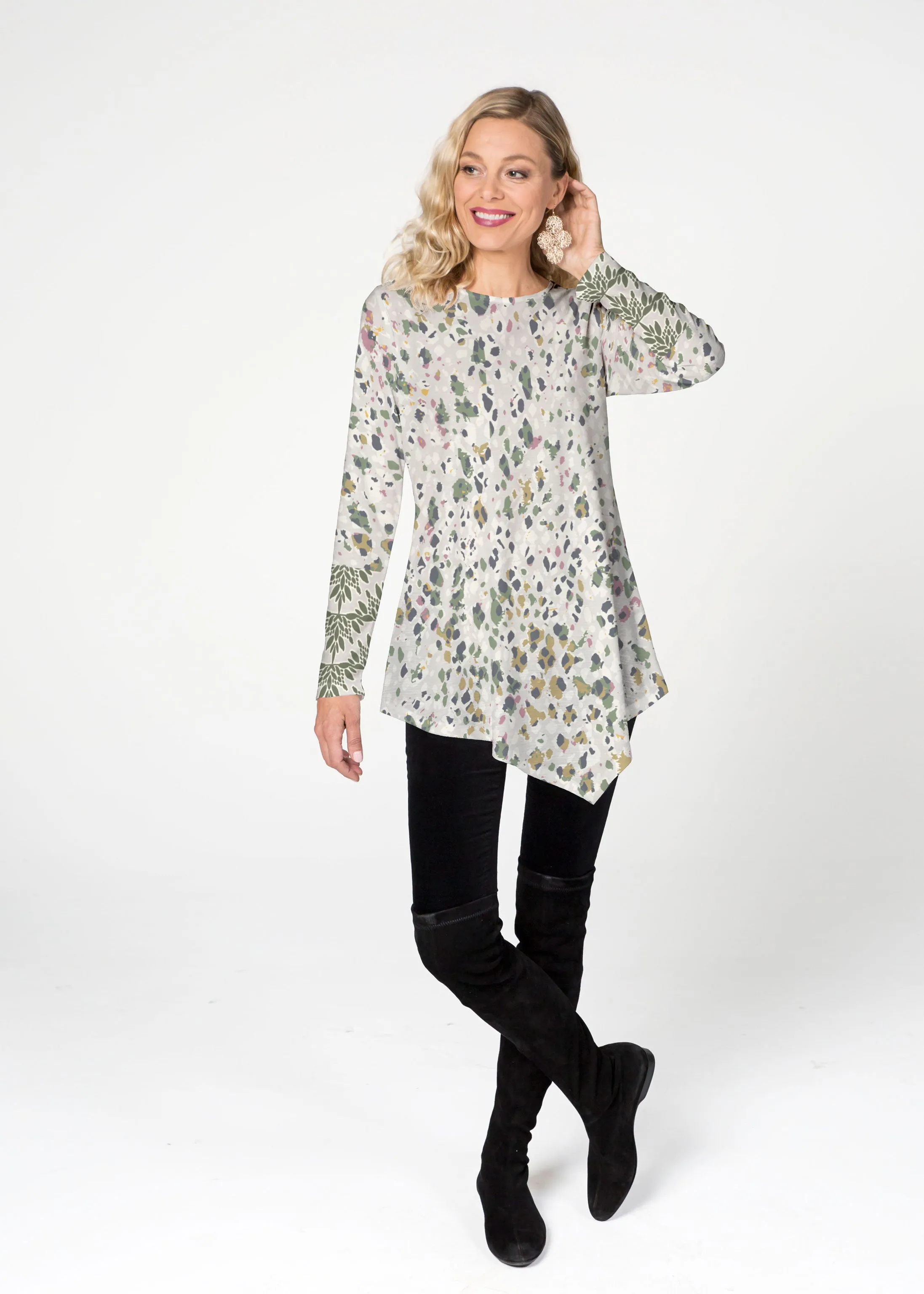 Jazzy Spots (8055) ~ Asymmetrical French Terry Tunic