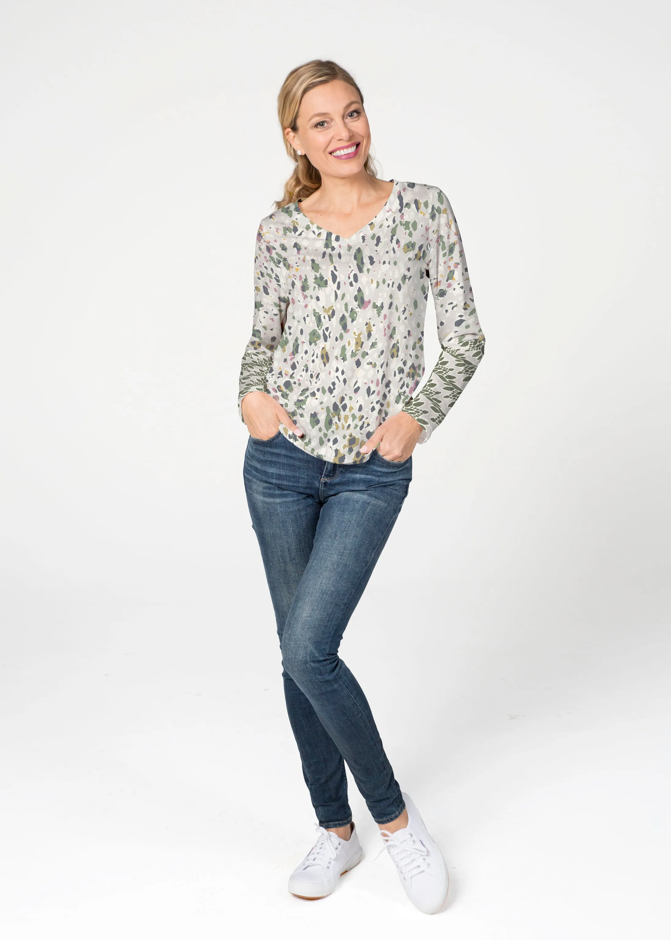Jazzy Spots (8055) ~ French Terry V-neck Top