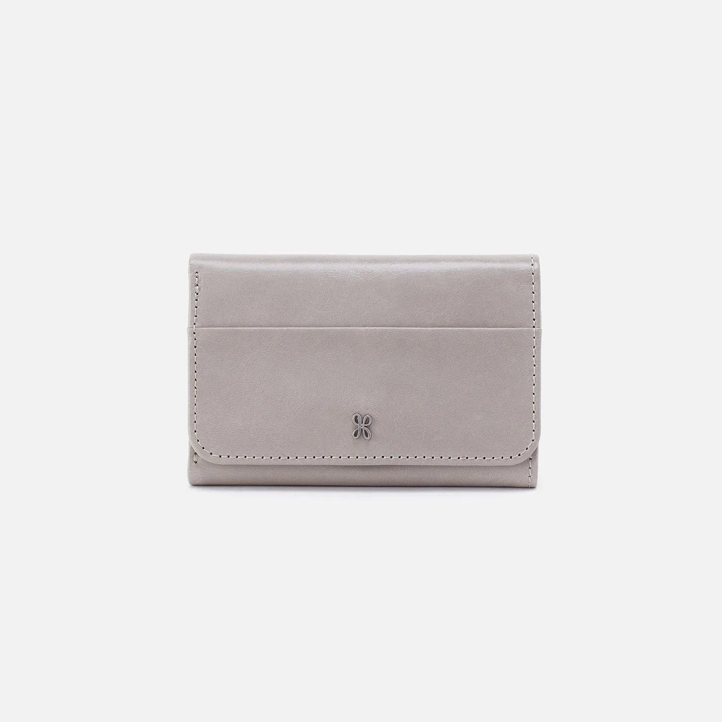 Jill Trifold Wallet In Polished Leather - Light Grey