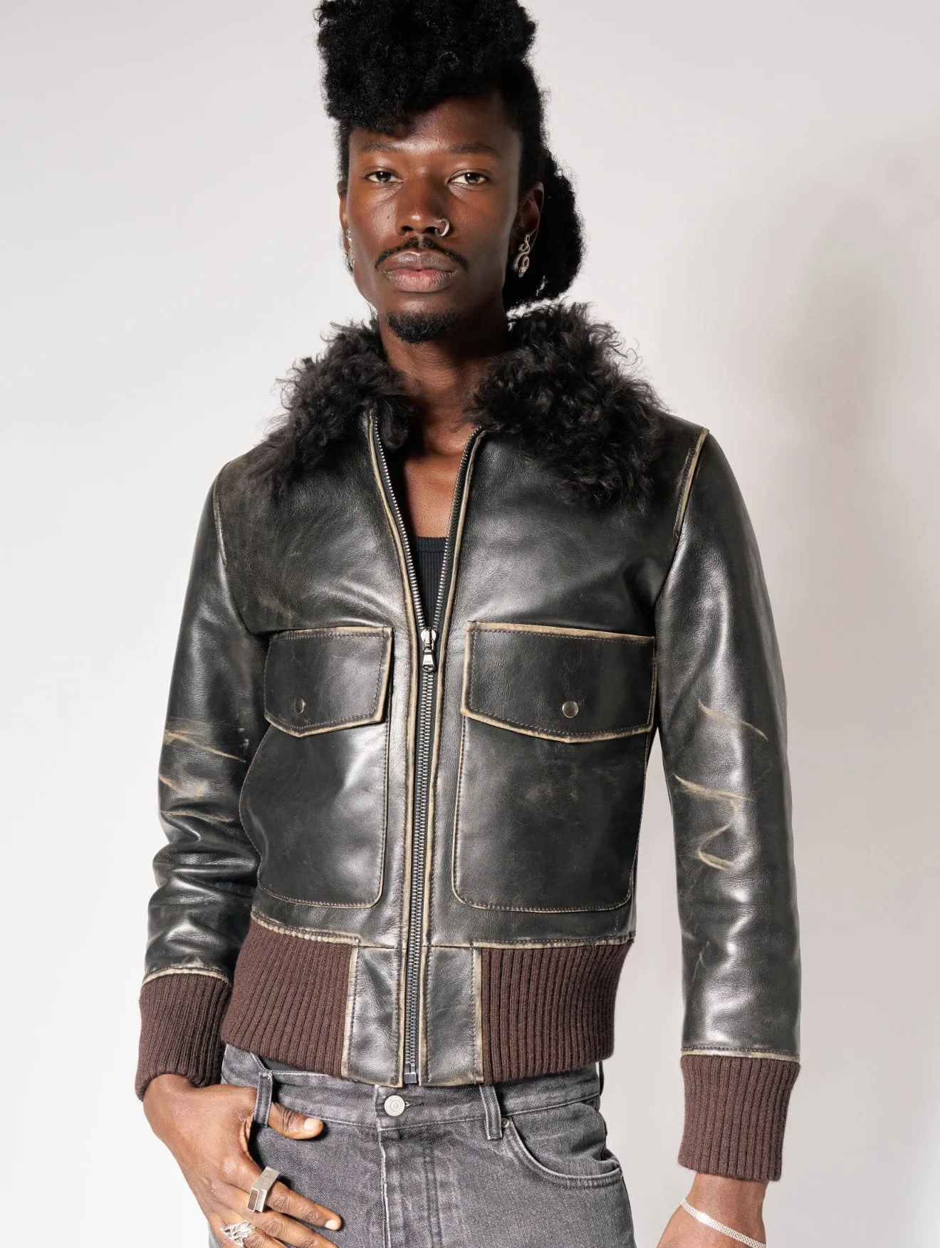 JONAS AVIATOR LEATHER JACKET IN VINTAGE BROWN - Man
