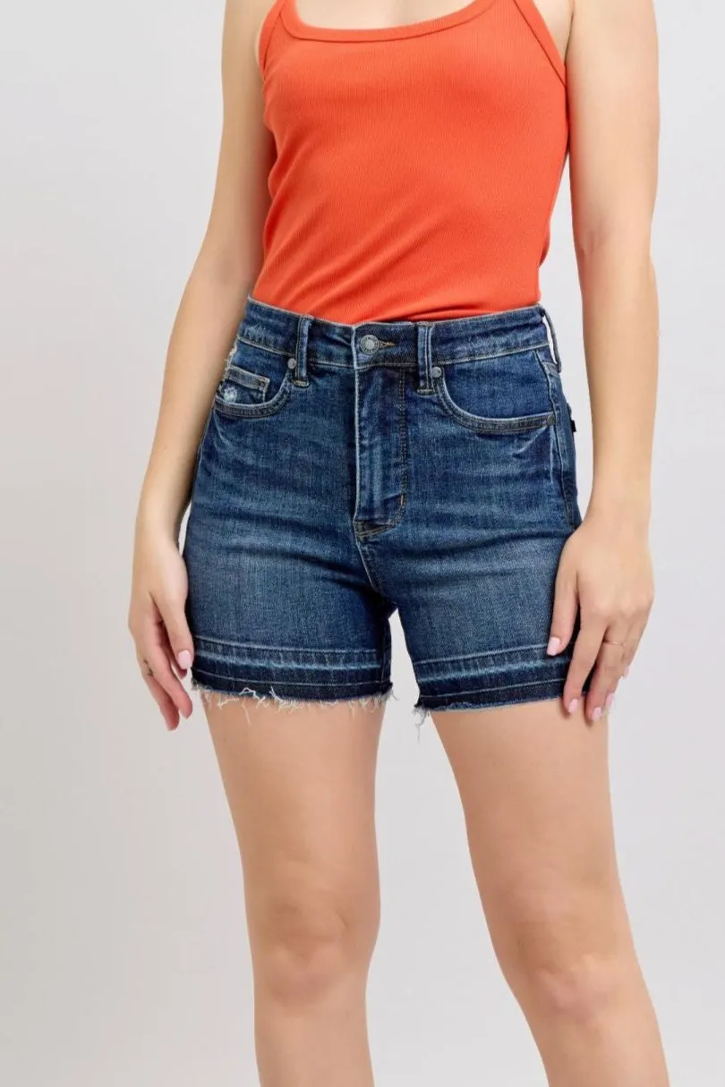 JUDY BLUE Tummy Control Destroy Release Hem Shorts