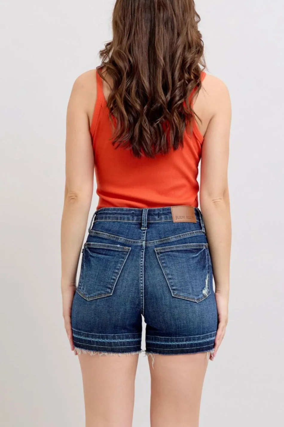 JUDY BLUE Tummy Control Destroy Release Hem Shorts