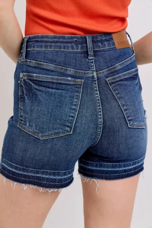 JUDY BLUE Tummy Control Destroy Release Hem Shorts
