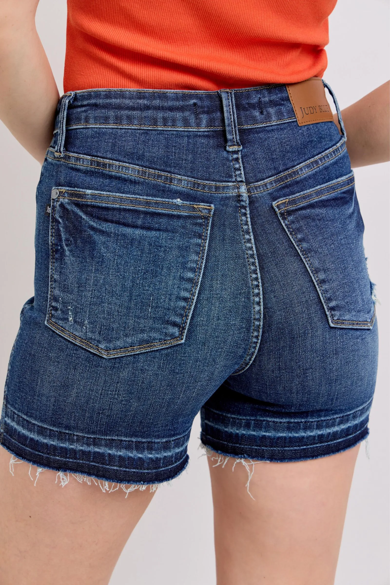 JUDY BLUE Tummy Control Destroy Release Hem Shorts