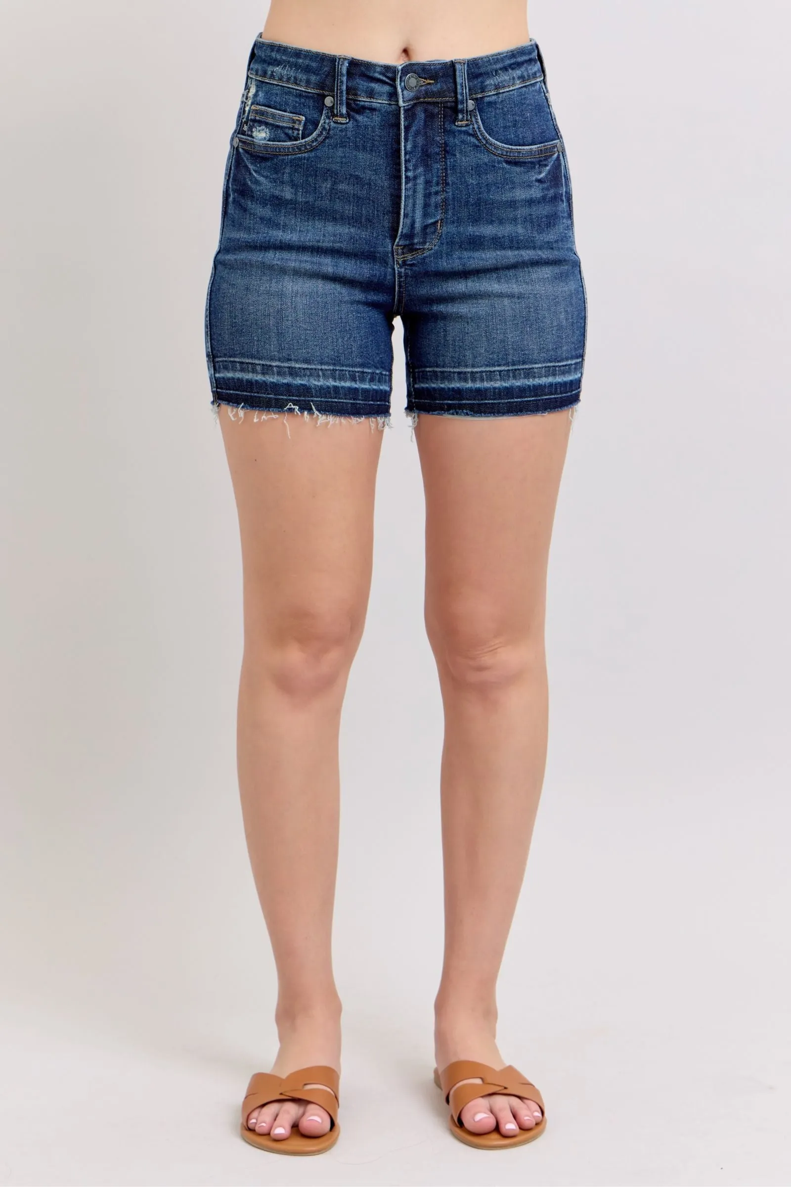 JUDY BLUE Tummy Control Destroy Release Hem Shorts