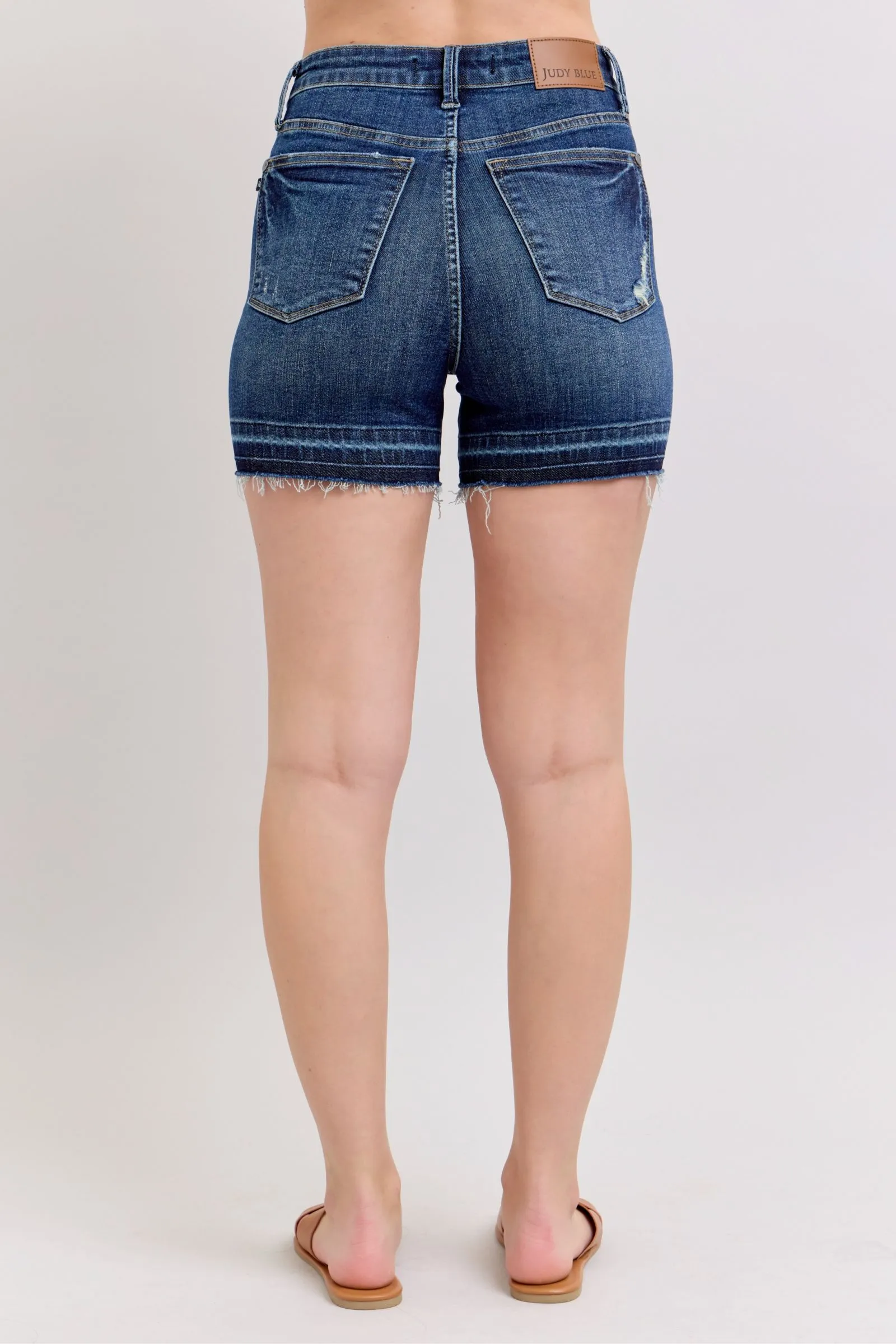 JUDY BLUE Tummy Control Destroy Release Hem Shorts