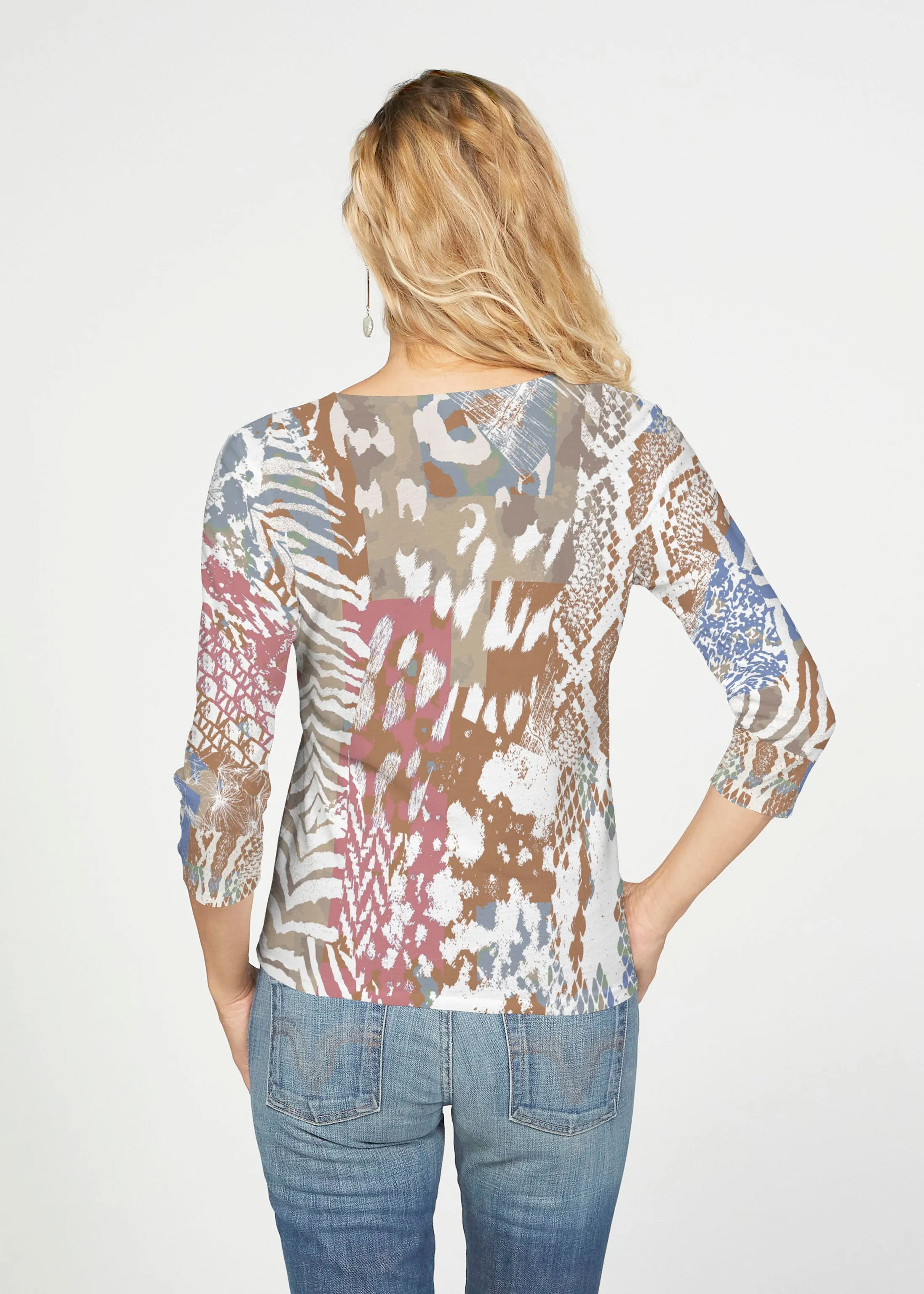 Jungle Warrior (7849) ~ French Terry Tie 3/4 Sleeve Top