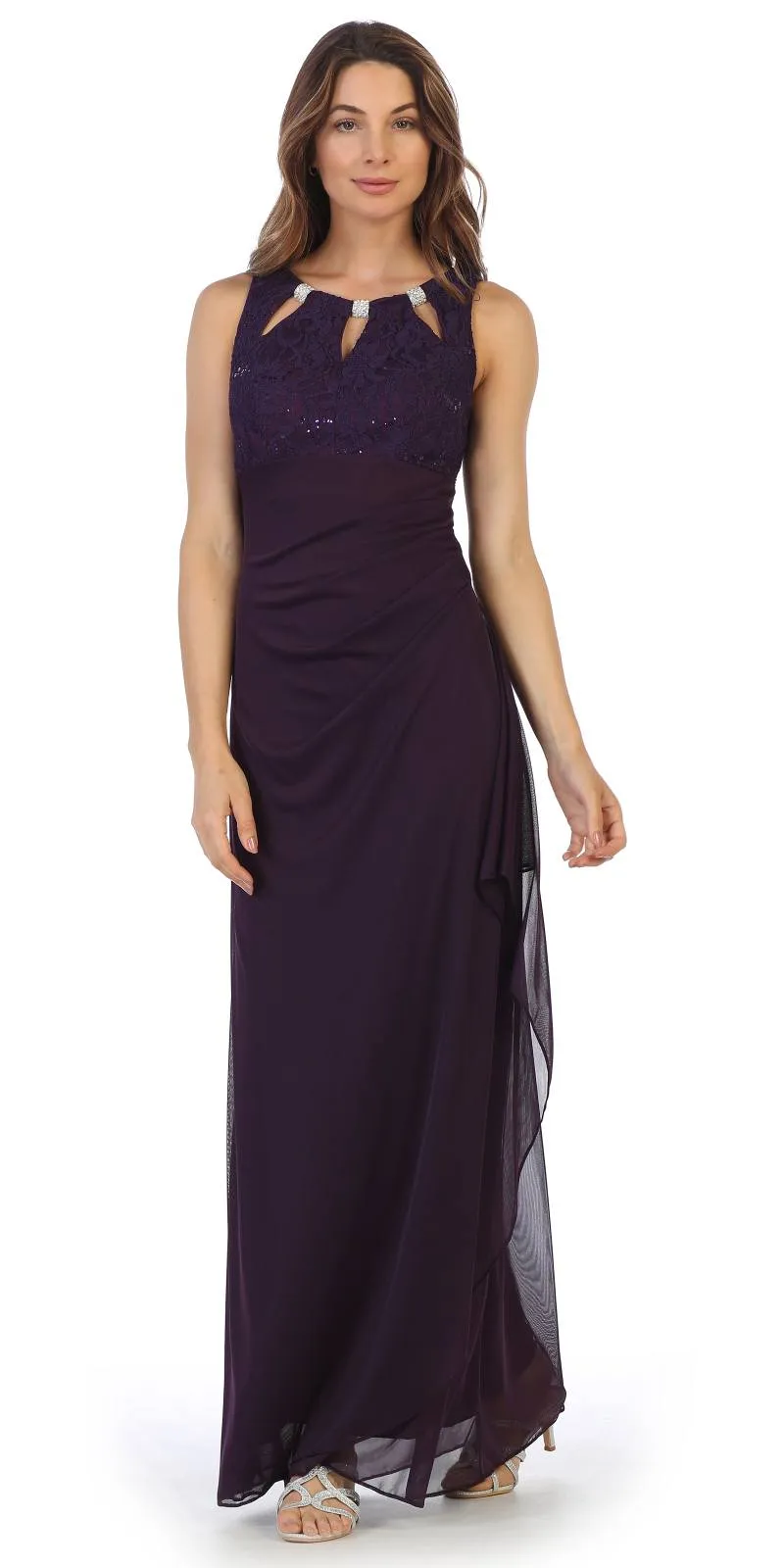 Juno 1017 Sleeveless Long Dress with Stylish Neckline