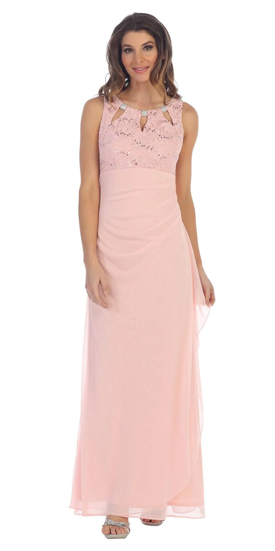 Juno 1017 Sleeveless Long Dress with Stylish Neckline
