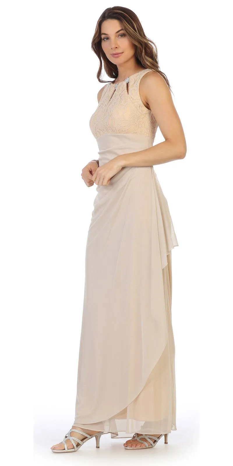 Juno 1017 Sleeveless Long Dress with Stylish Neckline